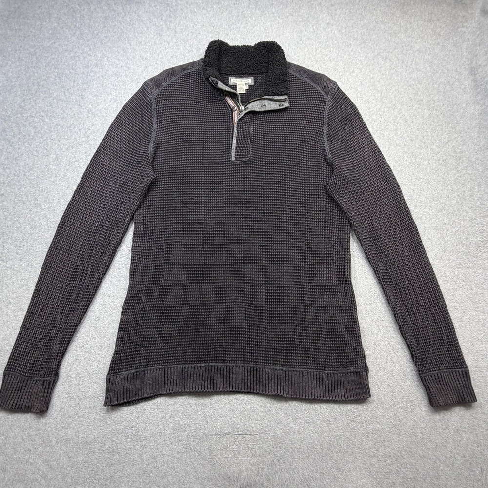 Carbon 2 Cobalt Pullover Mens Medium Black Dye Waffle 1/4 Zip Snap Mock Neck